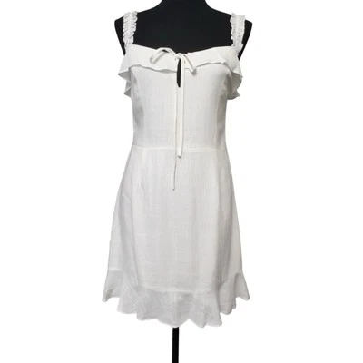 Lulus Days Like This Ivory Sleeveless Ruffled Mini Linen Viscose Dress Large - Image 1 of 4
