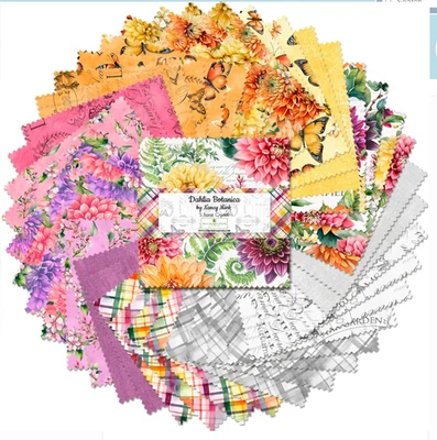 Paquete de dijes de 5" cuadrados Dahlia Botanica tela (42 piezas) cuadrados de 5 pulgadas Foto 1 de 4