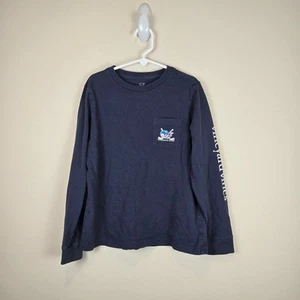 Vineyard Vines Long Sleeve Shirt Hockey Crossed Sticks Size 7 Pocket Tee Blue - Picture 1 of 5