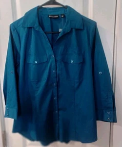 Top para mujer 7th Avenue Design Studio New York & Company talla M azul mangas 3/4 - Imagen 1 de 9