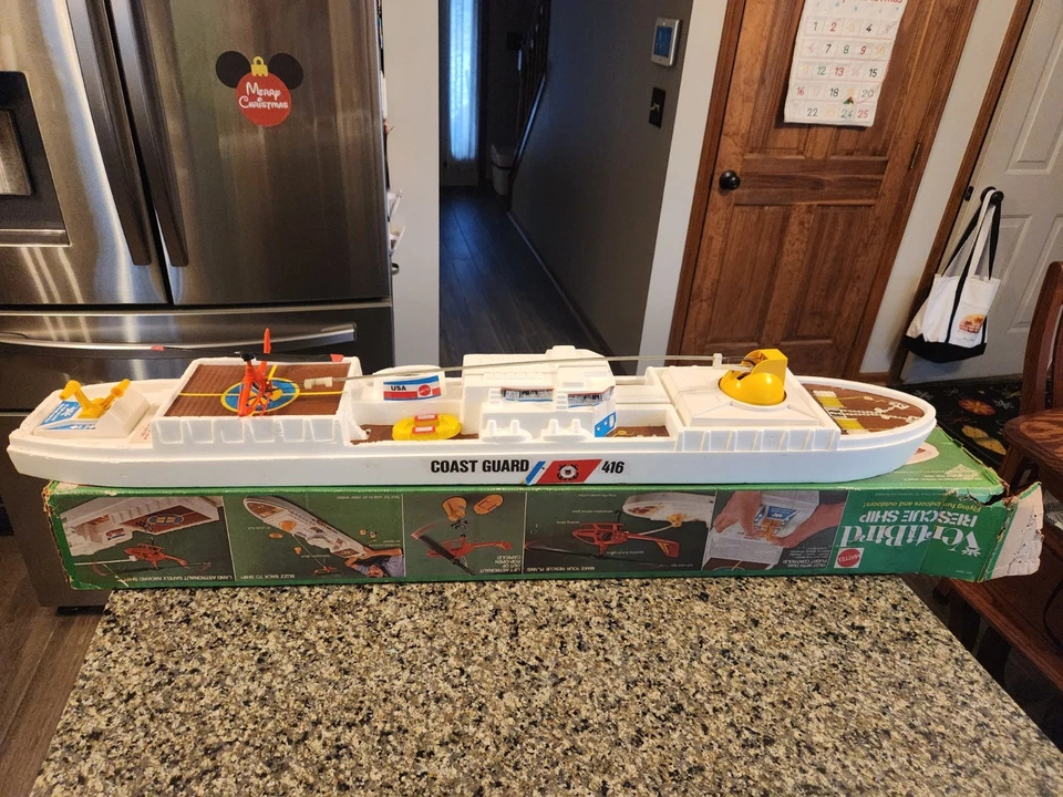 老式罕见 1973 年美泰 VERTIBIRD 救援船套装海岸警卫清洁 — 第 1/4 张图片