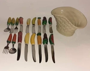 Set of 17 Pate Butter Cheese Knives Forks Spoons w/ Vegetables & Fruit Handles - Picture 1 of 5