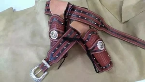 LEATHER GUN HOLSTER BELT 44/45 RUGER COLT UBERTI WESTERN FAST DRAW SIXGUN PISTOL - Picture 1 of 5