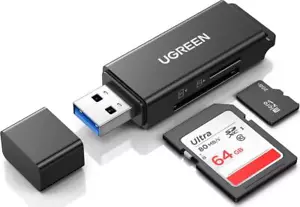 UGREEN SD Card Reader Portable USB 3.0 Dual Slot Flash Memory Card Adapter Hub - Picture 1 of 8