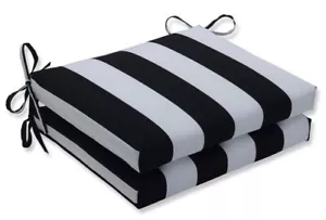 Pillow Perfect Stripe Outdoor Patio Seat Cushion Black / White Cabana Stripe - Picture 1 of 2
