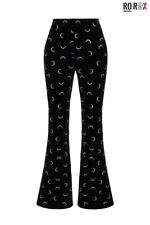 Misty Moon Velvet Flared Pants Hell Bunny Gothic Wicca Stretch Glitter Crescent