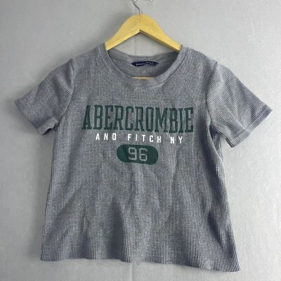 Abercrombie Fitch Womens S Tee Gray Waffle Knit 96 Jersey Style Cropped Top - Image 1 of 4
