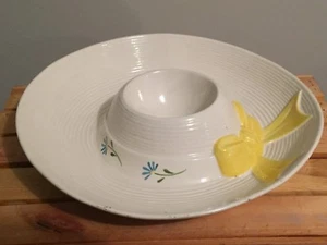 Vintage Metlox Calif USA White Hat Chip & Dip Server Tray 14” Yellow Bow Floral - Picture 1 of 7