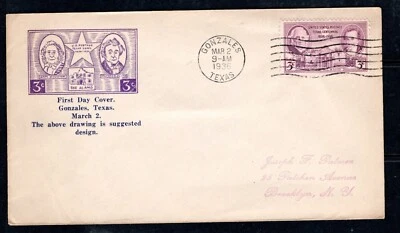 Sc #776 3c Texas Centennial  1935 Planty #56b - Roessler cachet FDC - Image 1 of 2