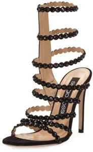 $1150 SERGIO ROSSI Black Suede Embellished Designer Evening Sandals 6.5 EUR 37 - Picture 1 of 8