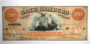 1859 $20 BANK OF HAMBURG SOUTH CAROLINA OBSOLETE SC ~ VF! SN#9721 - Picture 1 of 2