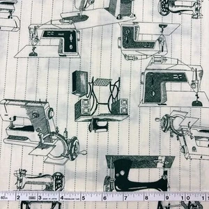 Antique Sewing Machine Fabric 55" L X 44" W 1.5 Yard Green Monochrome Vtg 1993 - Picture 1 of 8