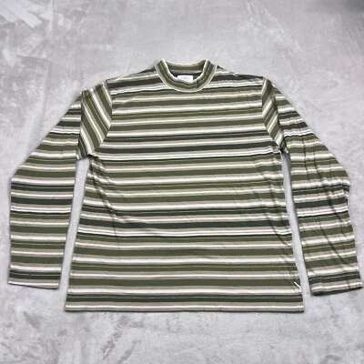Saturdays New York City Shirt Mens Large Green Gray Stripe Long Sleeve Mock Neck - Image 1 of 4