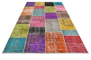 CUSTOM multicolor vintage Overdyed Handmade Turkish Patchwork Carpet rug - Picture 1 of 2