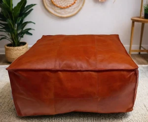 Leather Wonderful Retro Pouffe Ottoman Footstool Boho Unstuffed Genuine New 30'' - Picture 1 of 5