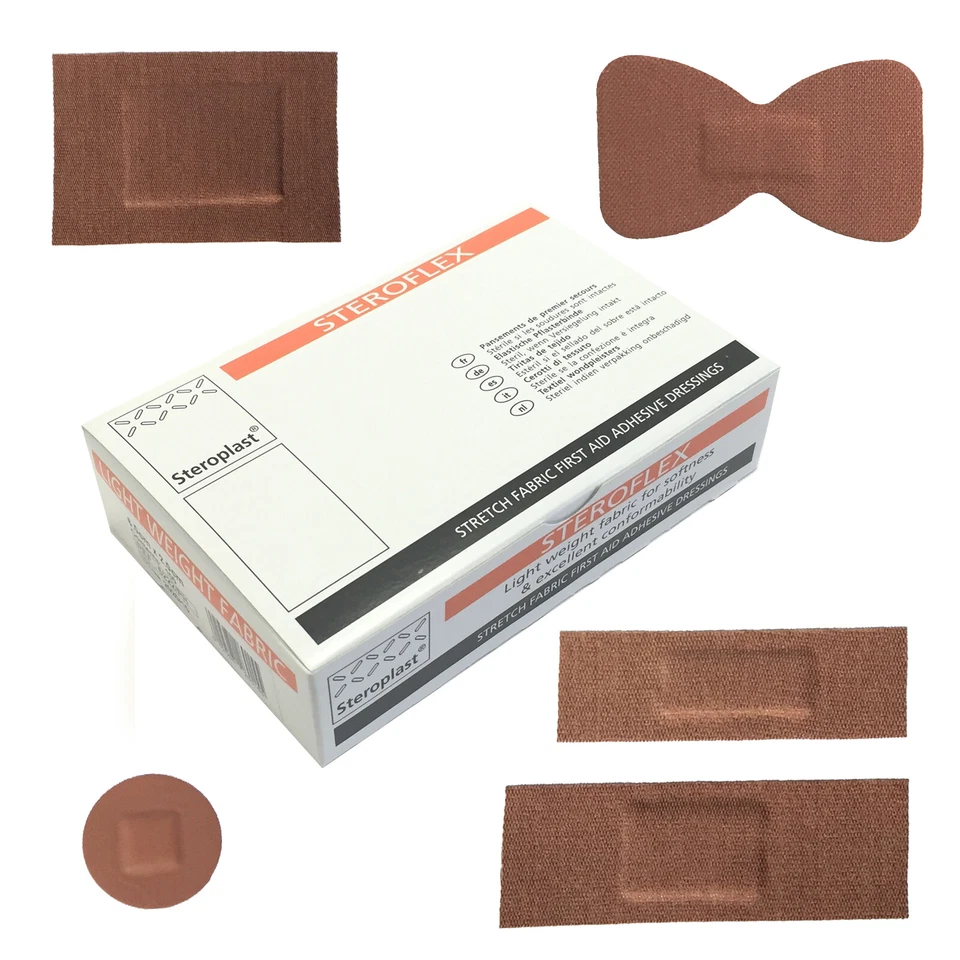 STEROPLAST Steroflex Elasticated Sterile Flexible 100 Assorted Medical Grade Plasters 1 Box