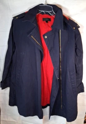 J.Crew Impermeable Clásico con Capucha Mujer M Azul Marino con Forro Rojo Bolsillos Delanteros a Presión/Cremallera Foto 1 de 4