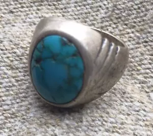 Anillo vintage del suroeste turquesa peón antiguo talla 10 - Imagen 1 de 7