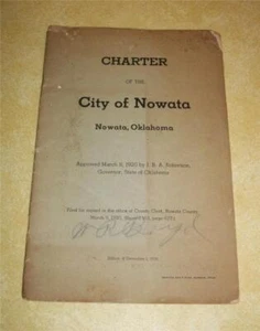 1938 NOWATA OKLAHOMA small TOWN CHARTER HISTORY BOOK DOCUMENT OIL INDIAN COUNTRY - Imagen 1 de 4