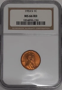 1953-S Lincoln Wheat Cent 1c NGC MS-66 RD   - Picture 1 of 2