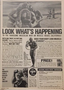 1968 Joe Weider California Muscle Beach Bodybuilder Werbung Strand Surfbrett Bikini - Bild 1 von 1