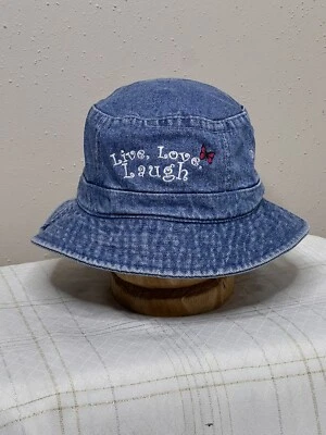 Sombrero de cubo azul denim KC CAP por Head Shot M/L “Vive, ama, ríe” Foto 1 de 4
