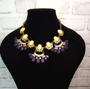 Blue & Yellow Statement Necklace, Women's Jewelry, Stones, Rhinestones, Tiered - Picture 1 of 6