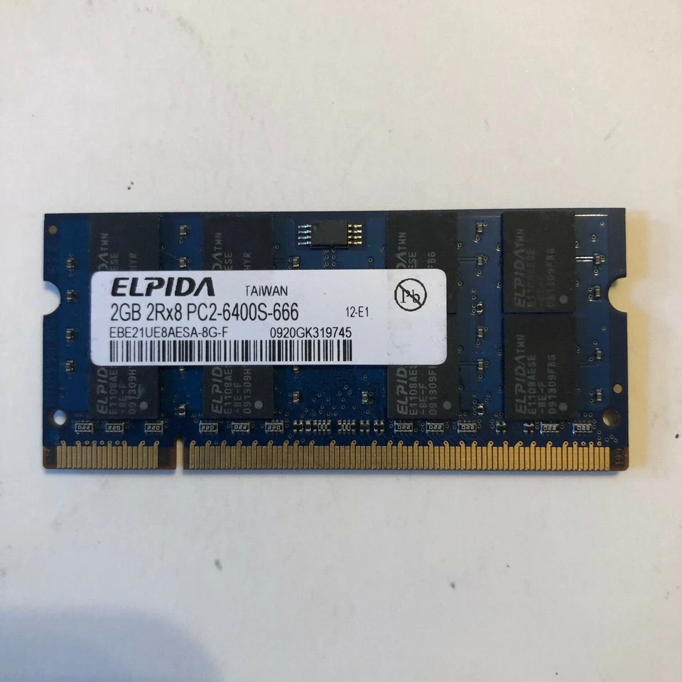 Elpida 2GB DDR2 800 PC2-6400S 2Rx8 Laptop Sodimm PC2-6400S-666 CG#11 - Image 1 of 1