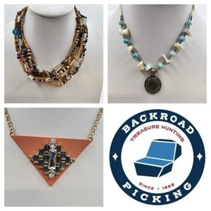 Lot of 3 Necklaces Mixed Beads & Chain Pendant Multistrand Shells & Rhinestone - Picture 1 of 18
