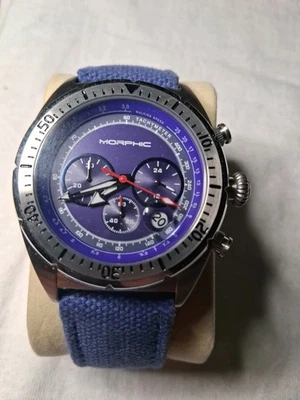 Reloj Cronógrafo Morphic Serie M53 Correa Cuero Tejido Azul Taquímetro  Foto 1 de 4