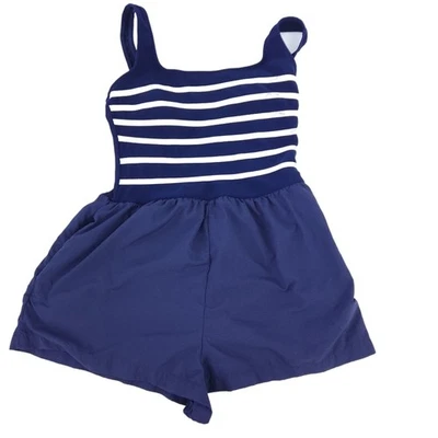 Traje de baño Gabar traje de baño con pantalones cortos talla 14 azul a rayas traje de baño modesto Foto 1 de 4