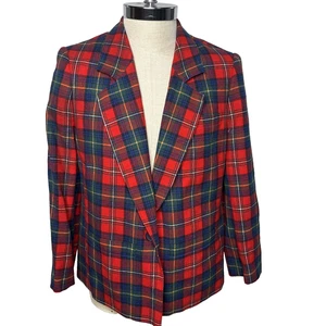Vintage Pendleton Tartan Plain Wool Blazer Sz 16 Red Blue Jacket 1 Button Pocket - Picture 1 of 6