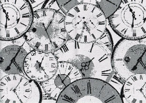 Relojes de tela de diseño Tik Tok gris negro blanco tapicería para cortinas - Imagen 1 de 2