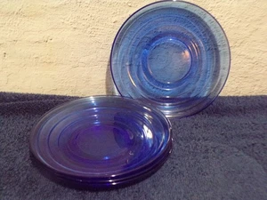 Hazel Atlas Cobalt Blue Modern Tone Dinner Saucers Vintage Set of 4 - Picture 1 of 2