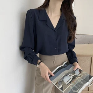 Leichtes Damen Freizeithemd aus Chiffon mit Reverskragen und langen Ärmeln - Picture 1 of 28