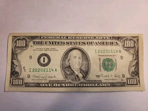 1990 $100 One Hundred Dollar Bill 22202114 Small Head Note Ben Franklin - Picture 1 of 3