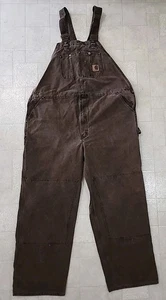 Carhartt Overalls Bibs R06 CHT 48x32 Double Knee Canvas Work Duck Brown - Picture 1 of 11