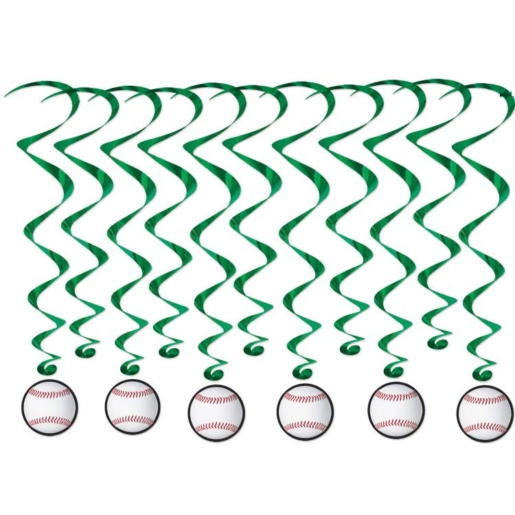 Paquete de 12 decoraciones de remolino colgante de béisbol 17,5" y 34" decoración de fiesta de cumpleaños Foto 1 de 1