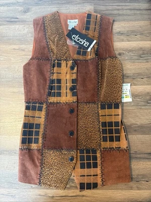 Etosha 100% Leather Patchwork Vest Embroidered Animal Print S NWT MSRP $98 - Image 1 of 4