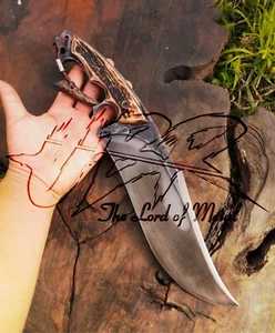 CUCHILLO BOWIE DE CAZA DE ACERO AL CARBONO HECHO A MANO UBR PERSONALIZADO CON MANGO DE CUERNO DE CIERVO - Imagen 1 de 3