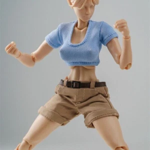 1Set 1:12 Scale Blue T-shirt Khaki Shorts Pants Clothes 6" Female Figure Body - Picture 1 of 6