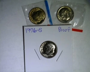 1976 pds Roosevelt dimes unc in mint cello and proof - Picture 1 of 2