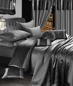 CRUSHED VELVET GREY DECORATIVE DUVET/QUILT COVER BED SHEET BEDDING SET - Picture 1 of 9