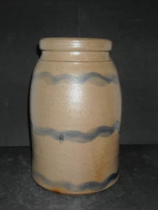 EXC. One Gallon Blue Decorated Stoneware Canner Wax Sealer PA Salt Glaze - Picture 1 of 7