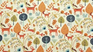 Fryetts Scandi Woodland Burnt Orange Curtain Upholstery Craft Cotton Fabric  - Picture 1 of 3