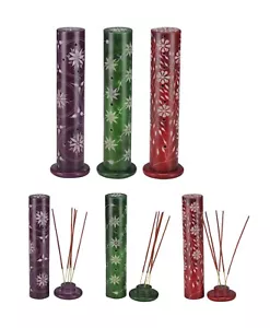 Soapstone Incense Tower Joss Stick Cone Holder Handmade Carved Burner Floral - Picture 1 of 30