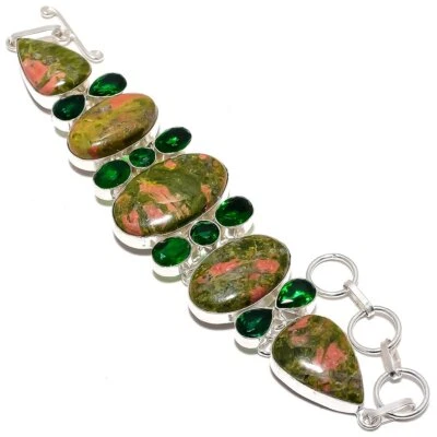 Brazalete de plata de ley 925 con piedras preciosas de diopsido de cromo natural de 7-8" j442 Foto 1 de 4