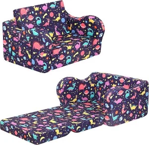 Dinosaur Kids Sofa, 2-in-1 Kids Couch Fold Out, Convertible Sofa to Bed for Girl - Picture 1 of 7