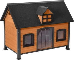 Aivituvin Large Dog House Wooden Dog Kennel with Unique Design Roof Weatherproof - Picture 1 of 15