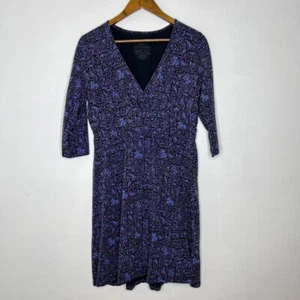 Patagonia Purple Floral Print Dress L Organic Cotton Stretch 3/4 Sleeve Casual - Picture 1 of 6